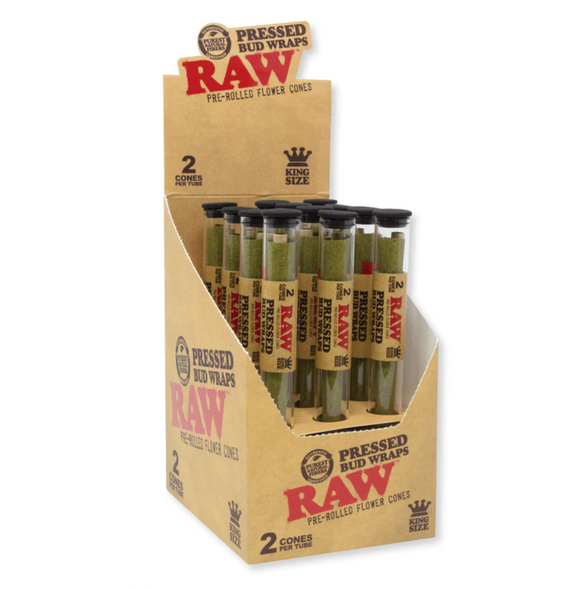 RAW PRESSED BUD WRAP CONE KING SIZE 2PK | DISPLAY OF 12 (MSRP $)