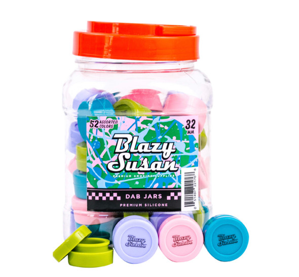 BLAZY SUSAN - PREMIUM SILICONE DAB JARS - 32MM ASSORTED COLORS | DISPLAY OF 52 (MSRP $) BLAZY SUSAN - PREMIUM SILICONE DAB JARS - 32MM ASSORTED COLORS | DISPLAY OF 52 (MSRP $)