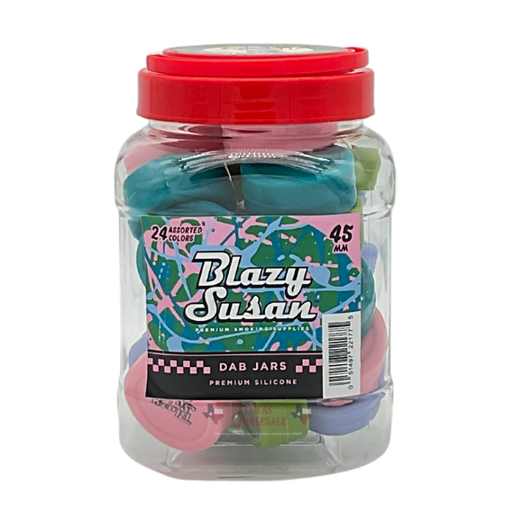 BLAZY SUSAN - PREMIUM SILICONE DAB JARS - 45MM ASSORTED COLORS | DISPLAY OF 24 (MSRP $) BLAZY SUSAN - PREMIUM SILICONE DAB JARS - 45MM ASSORTED COLORS | DISPLAY OF 24 (MSRP $)
