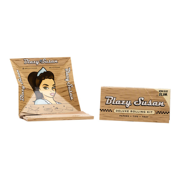 BLAZY SUSAN - UNBLEACHED DELUXE ROLLING KIT PAPERS + TIPS + TRAY | DISPLAY OF 20 (MSRP $)