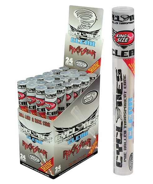 CYCLONES CLEAR PRE-ROLLED CONES - ROCKSTAR KING SIZE 2PK | DISPLAY OF 24 (MSRP $)