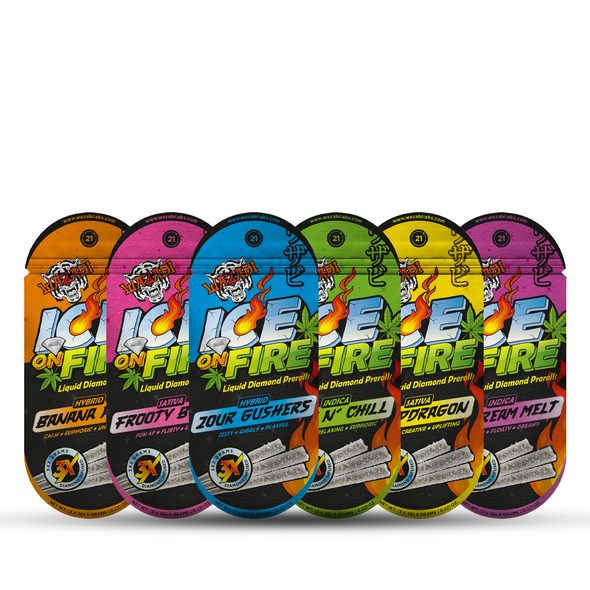 WAZABI EXOTICS ICE on FIRE LIQUID DIAMOND PRE-ROLLS 3 x 2GRAMS | DISPLAY OF 5 (MSRP $each)