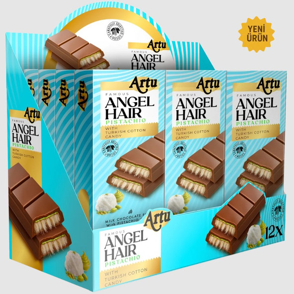 ARTU FAMOUS ANGEL HAIR PISTACHIO with TURKISH COTTON CANDY DUBAI CHOCOLATE 80g - MILK CHOCOLATE | DISPLAY OF 12 (MSRP $)