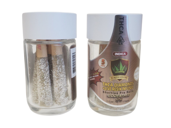 CROWNZEN - ICED OUT BLEND THC-A DIAMONDS +LIVE RESIN SHORTIES PRE-ROLLS 1GRAM 5CT | SINGLE JAR (MSRP $each)