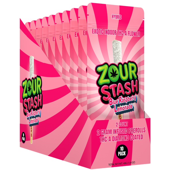 ZOUR STASH EXOTIC THC-A DIAMOND COATED 2G x 2CT PRE ROLL JOINTS | DISPLAY OF 10 (MSRP $each)