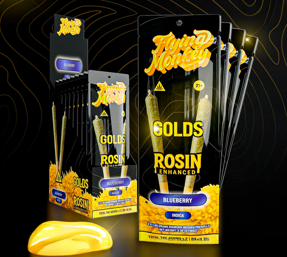 FLYING MONKEY THC-P GOLDS ROSIN DIAMOND INFUSED PRE-ROLLS 1.65GM X 2CT | DISPLAY OF 10 (MSRP $)