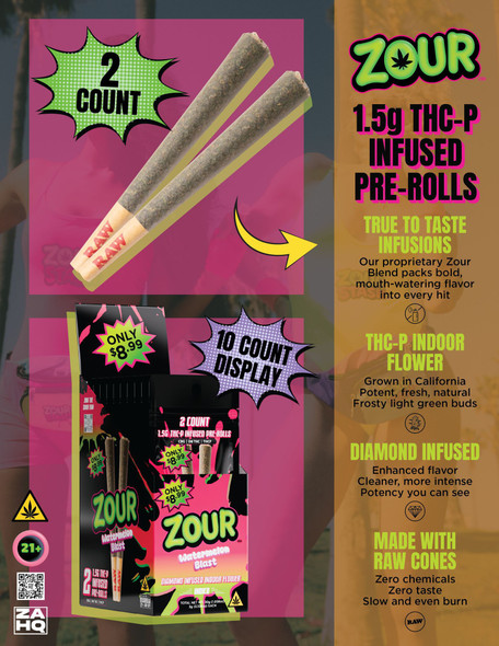 ZOUR STASH THC-P INFUSED 1.5G x 2CT PRE ROLL JOINTS | DISPLAY OF 10 (MSRP $each)