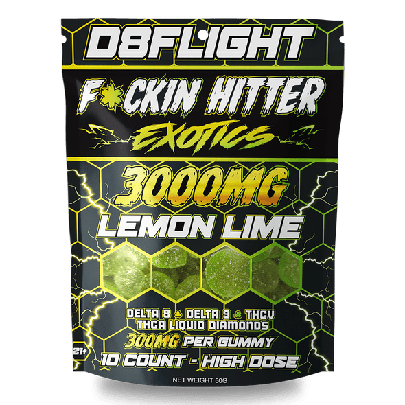 D8 FLIGHT - F*CKIN HITTER EXOTICS THC-A LIQUID DIAMONDS + D8 + D9 + THCV 3000MG BAG 10 COUNT GUMMIES | SINGLE (MSRP $each)