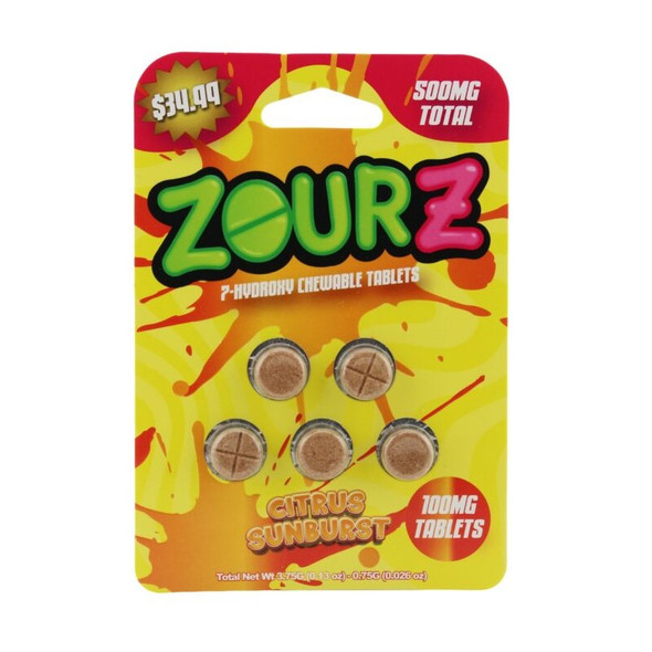 ZOUR 7-HYDROXY CHEWABLE 100MG TABLET 5CT TOTAL 500MG | DISPLAY OF 10 (MSRP $)