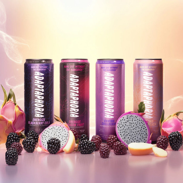 ADAPTAPHORIA PREMIUM HEMP INFUSED BEVERAGE NATURALLY FLAVORED - 10MG HEMP INFUSED D9 12oz | DISPLAY OF 4 (MSRP $each)