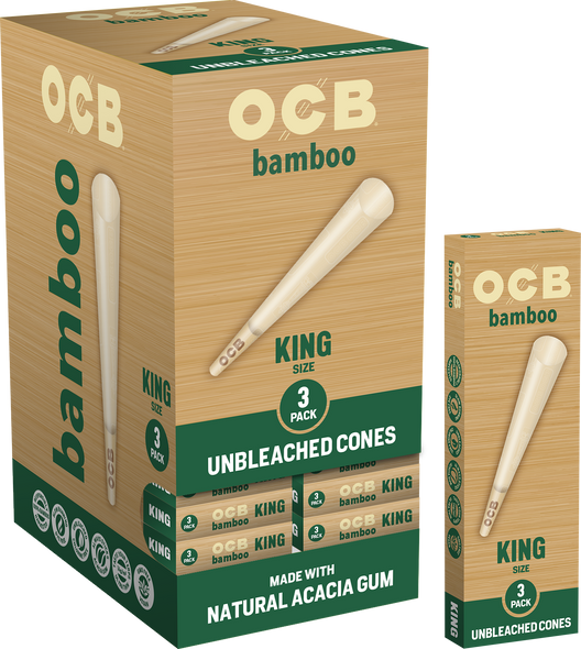 OCB - BAMBOO UNLEACHED PRE-ROLLED CONE - KING SIZE 3PACK | DISPLAY OF 24 (MSRP $3.00each)