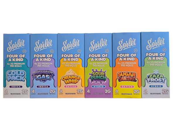 SORBET FOUR OF A KIND THC-P 2GM X 4PK PREMIUM PRE ROLLS | DISPLAY OF 10 (MSRP $)