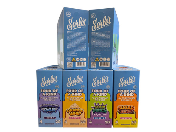 SORBET FOUR OF A KIND THC-P 2GM X 4PK PREMIUM PRE ROLLS | DISPLAY OF 10 (MSRP $)