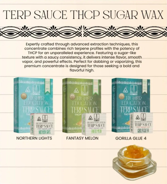HIGHER EDUCATION TERP SAUCE THC-P SUGAR WAX 2GM DABS | SINGLE (MSRP $)