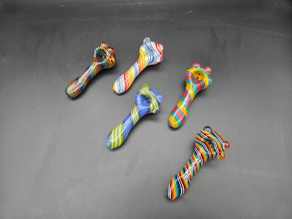 ALEAF - 4" SPIRAL STRIPE SPOON GLASS HAND PIPE - ALHP6005 (35645) | ASSORTED COLORS (MSRP $25.00)