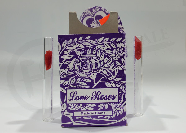 LOVE ROSE - THICH GLASS PIPE with PLASTIC FLOWER PURPLE - 20747