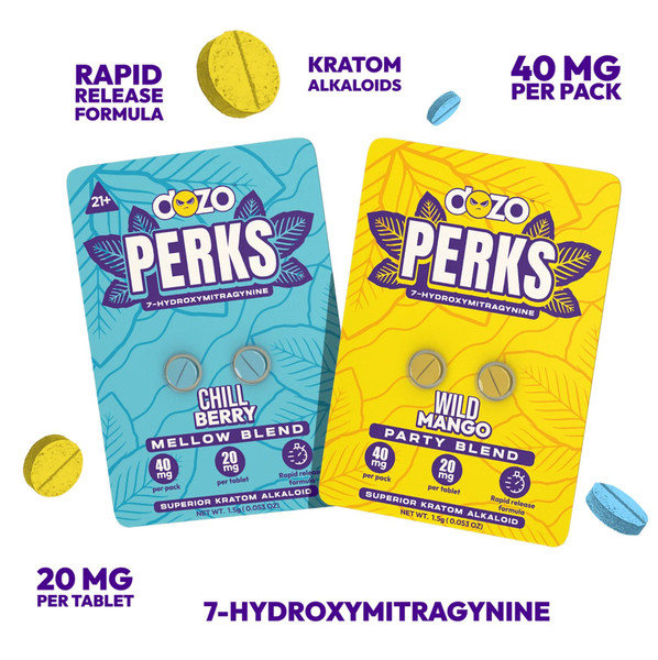 DOZO PERKS 7-HYDROXYMITRAGYNINE KRATOM ALKALOID 20MG PER TABLET