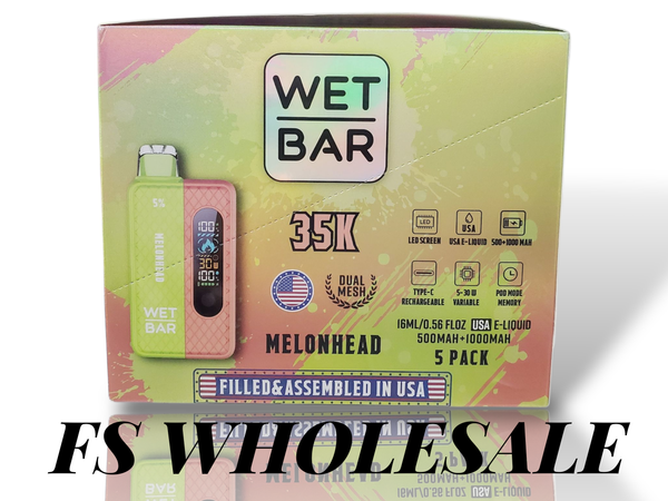 WET BAR 35000 PUFFS KIT - TEXAS COMPLIANT SB2024 | DISPLAY OF 5 (MSRP $24.99 Each) - FS WHOLESALE WET BAR 35000 PUFFS KIT - TEXAS COMPLIANT SB2024 | DISPLAY OF 5 (MSRP $24.99 Each) - FS WHOLESALE