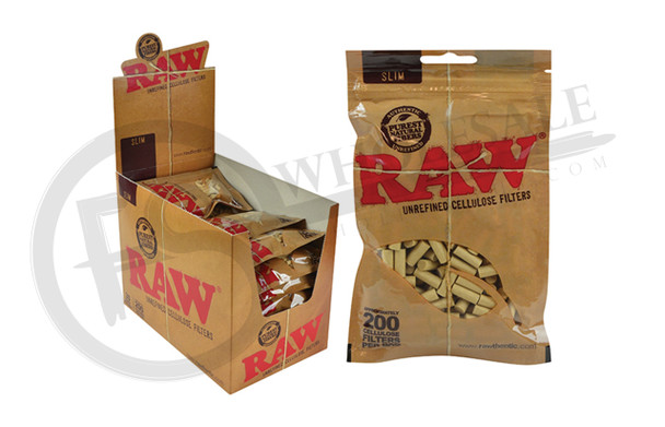 RAW® - SLIM CELLULOSE FILTER PLUGS BAG OF 200 | DISPLAY OF 30 (MSRP $)