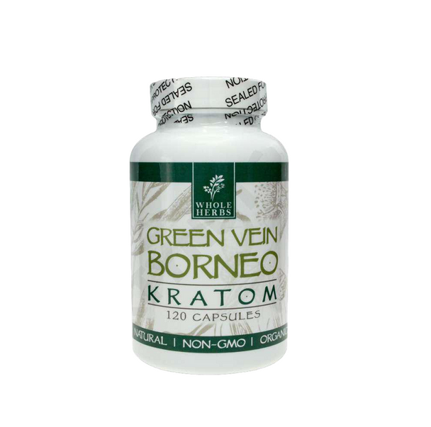 WHOLE HERBS KRATOM - GREEN VEIN BORNEO CAPSULES (BOTTLE)