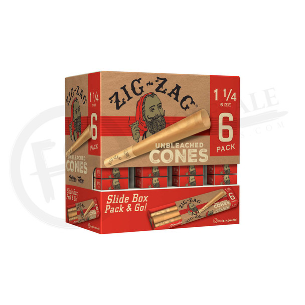 ZIG ZAG - 1 1/4 UNBLEACHED CONES 6PACK - PROMO DISPLAY | DISPLAY OF 36 (MSRP $)