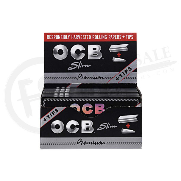 OCB - PREMIUM ROLLING PAPERS + TIPS - SLIM 32CT | DISPLAY OF 24 (MSRP $3.00each)