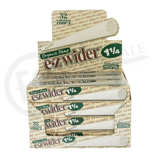 E-Z WIDER ORGANIC HEMP UNBLEACHED PRE-ROLLED CONES - 1 1/4 32PACK | DISPLAY OF 12 (MSRP $10.00each)