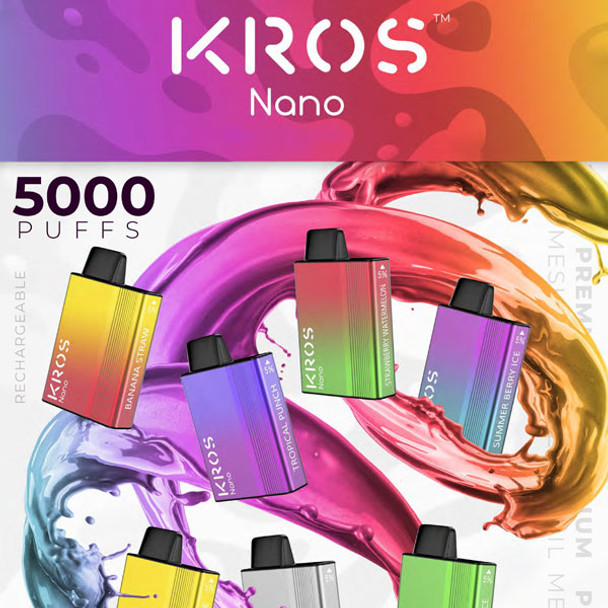 KROS NANO 5000 PUFFS 13ml SALT NICOTINE RECHARGEABLE DEVICE with MESH COIL | DISPLAY OF 6 (MSRP $25.00each)