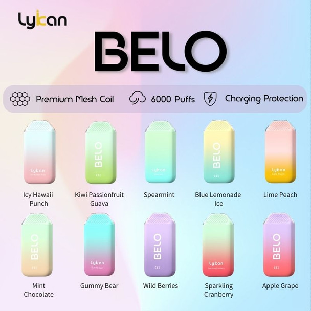 LYKCAN BELO - 6000 PUFFS DISPOSABLE DEVICE 12ML 5% SALT NICOTINE| DISPLAY OF 10 (MSRP $19.99each)