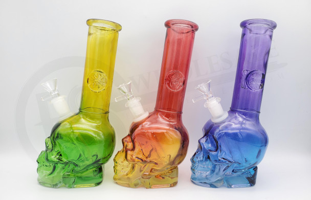 10" GLASS WATER PIPE SKULL (19452) | ASSORTED COLORS (MSRP $25.00)