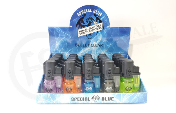 SPECIAL BLUE - BULLET CLEAR TORCH LIGHTER (LT106) | DISPLAY OF 20 (MSRP $each)