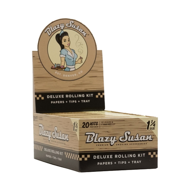 BLAZY SUSAN - UNBLEACHED DELUXE ROLLING KIT PAPERS + TIPS + TRAY | DISPLAY OF 20 (MSRP $)