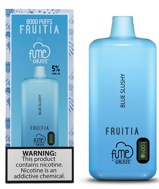 FRUITIA x FUME VAPES by ORJOY 18ml 8000 PUFFS 700mAh PREFILLED NICOTINE SALT RECHARGEABLE DISPOSABLE with MESH COIL & LED POWER DISPLAY | DISPLAY OF 10 (MSRP $19.99each)