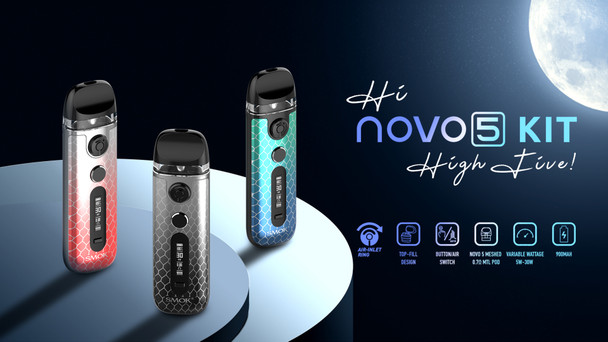 SMOK - NOVO 5 900mAh POD SYSTEM STARTER KIT with 2 x 2ml REFILLABLE POD (MSRP $35.00)