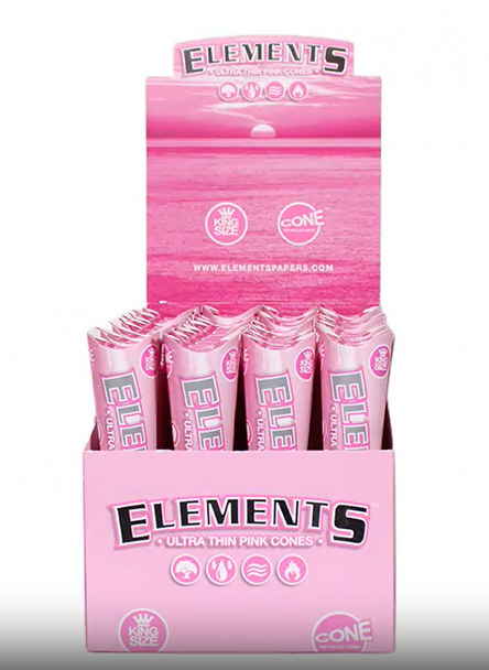 ELEMENTS PINK CONE ROLLING PAPER - KING SIZE 3 CONE | DISPLAY OF 32 (MSRP $each)