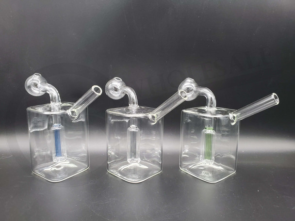 OIL BURNER WATERPIPE SQUARE COLOR CENTER CLEAR (24067) | ASSORTED COLORS (MSRP $15.00)