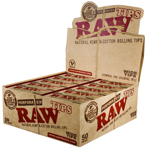RAW PERFORATED TIPS - NATURAL UNREFINED SOFT TIPS - WIDE TIPS - 50 PACK