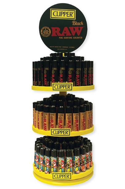 CLIPPER LIGHTER RAW BLACK, RAW ECO, MIX TRAY 3 TIER CAROUSEL | DISPLAY OF 144