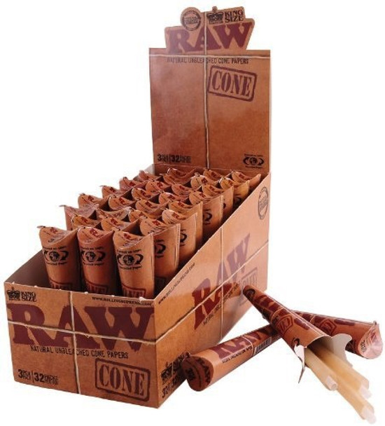 RAW CONE ROLLING PAPERS - KING SIZE 3 CONE | DISPLAY OF 32