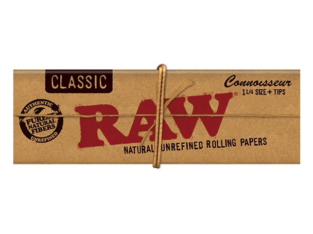 RAW - CONNOISSEUR ROLLING PAPERS with TIPS - 1 1/4 | DISPLAY OF 24 (MSRP $each)