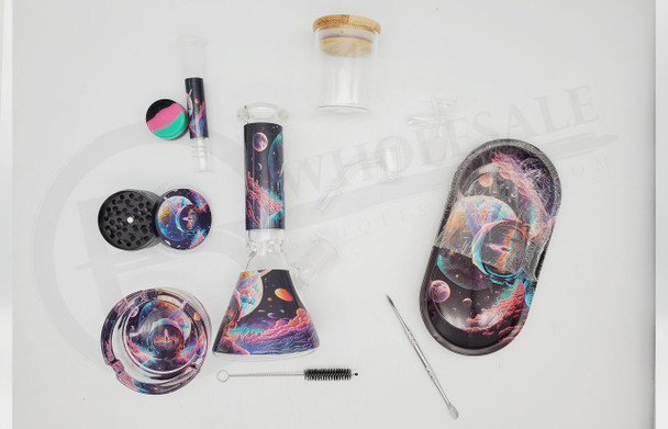 8" LEAF FOREST GLASS BEAKER BONG SMOKING KIT (30896) | ASSORTED COLORS (MSRP $50.00)