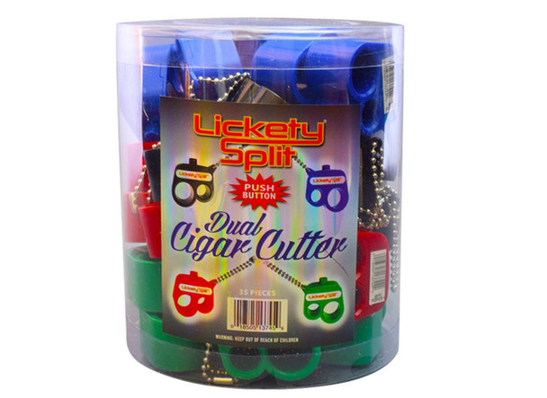 LICKETY SPLIT DUAL CIGAR CUTTER - ASSORTED COLORS (714) | DISPLAY OF 35 (MSRP $5.00 EACH)