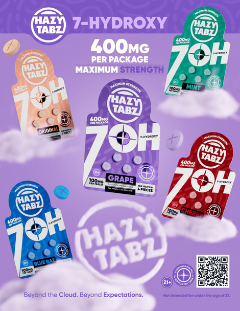 HAZY TABZ 7-HYDROXY MAXIMUM STRENGTH 100MG PER TABLET 4CT TOTAL 400MG | SINGLE (MSRP $)