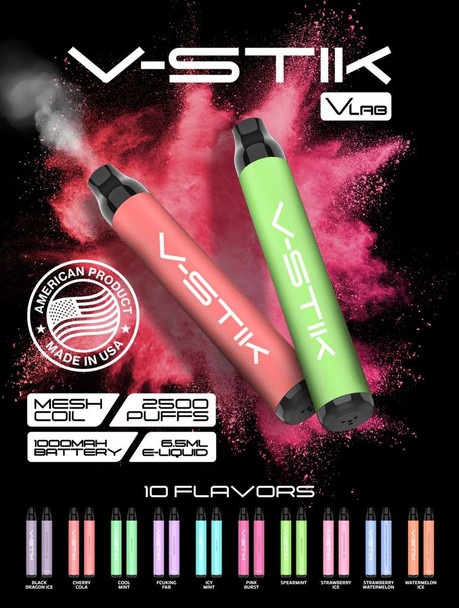 V-STICK 2500 PUFFS DISPOSABLE DEVICE - TEXAS COMPLIANT SB2024 (MADE IN USA) | DISPLAY OF 10 (MSRP $24.99 Each)