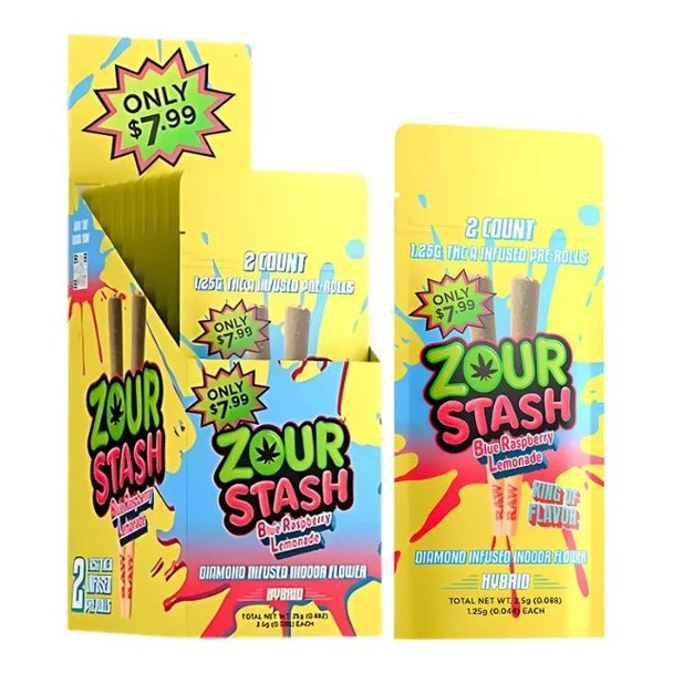 ZOUR STASH THC-A DIAMOND INFUSED 1.25G x 2CT PRE ROLL JOINTS | DISPLAY OF 10 (MSRP $each)