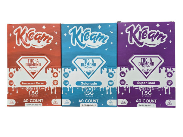 KREAM THC-A DIAMOND INFUSED 1.5GRAM PRE ROLLS JOINT | DISPLAY OF 40 (MSRP $)