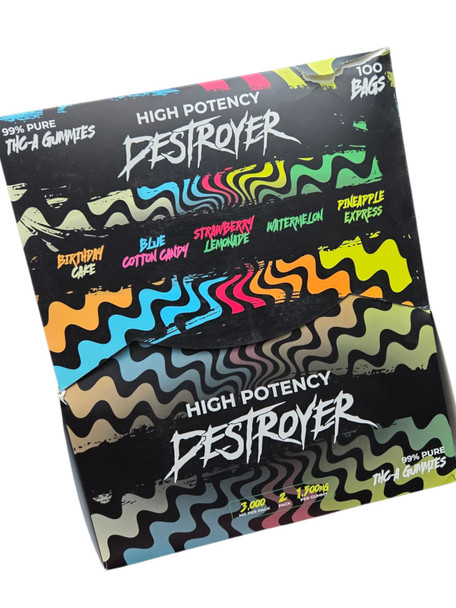 DESTROYER HIGH POTENCY THC-A GUMMIES 99% PURE 3000MG PER PACK 2CT | DISPLAY OF 100 (MSRP $)
