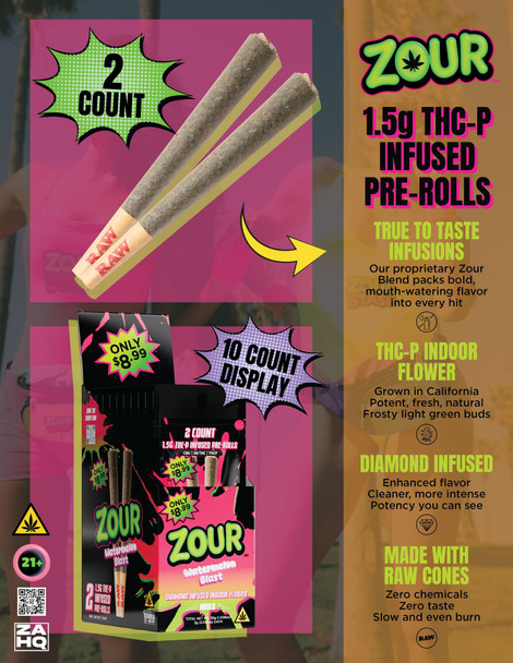 ZOUR STASH THC-P INFUSED 1.5G x 2CT PRE ROLL JOINTS | DISPLAY OF 10 (MSRP $each)