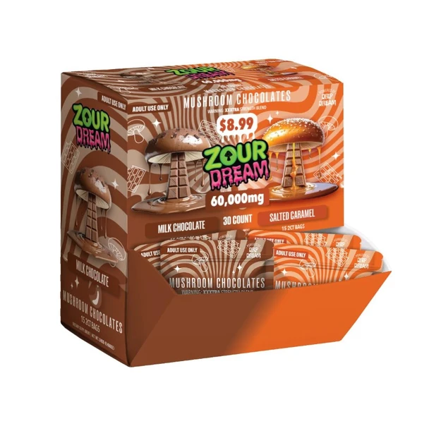 ZOUR DREAM - MUSHROOM CHOCOLATES XXXTRA STRENGTH BLEND 2000MG PER PACK 2CT 60,000mg TOTAL | DISPLAY OF 30 (MSRP $each)