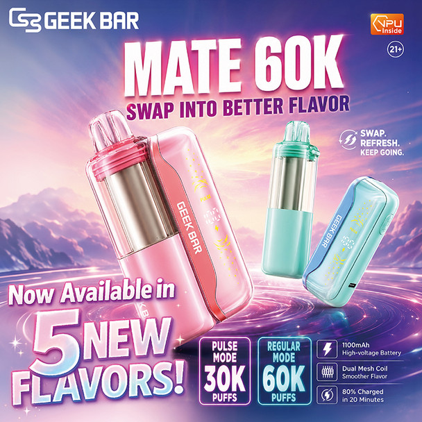 GEEK BAR MATE KIT - 60K PUFFS DISPOSABLE DEVICE - MADE IN INDONESIA | DISPLAY OF 5 (MSRP $)